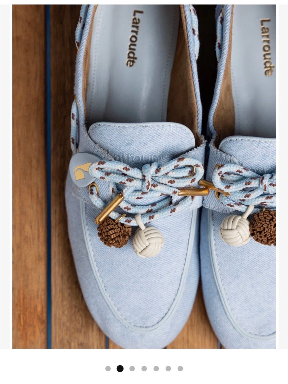 Larroude Light Blue Denim Tassel Loafers - Picture 2 of 6